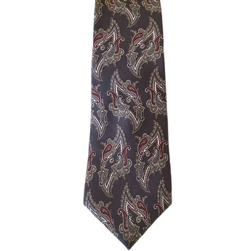 Christian Dior Vintage Gray Paisley Print 100% Silk Neck Tie